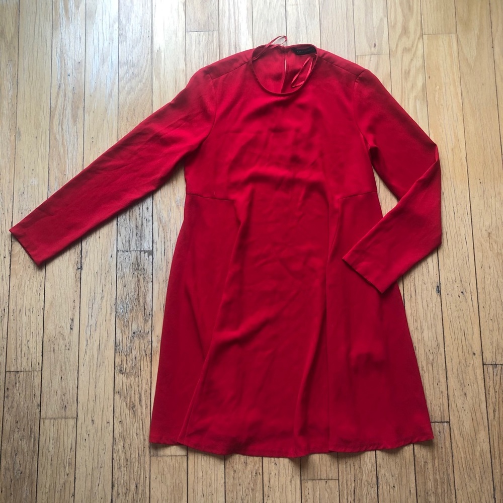 Zara Long Sleeve Red Dress